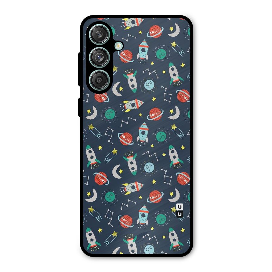 Space Rocket Pattern Metal Back Case for Galaxy M55 5G