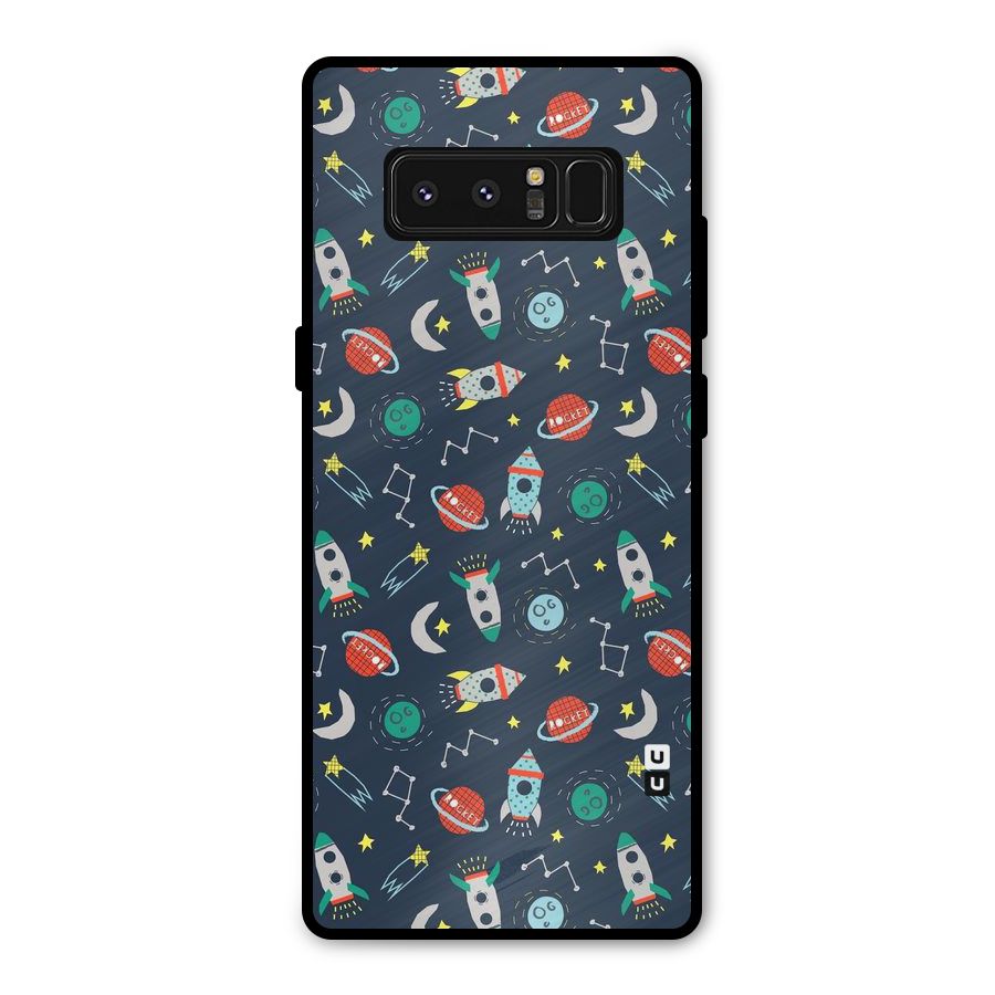 Space Rocket Pattern Metal Back Case for Galaxy Note 8