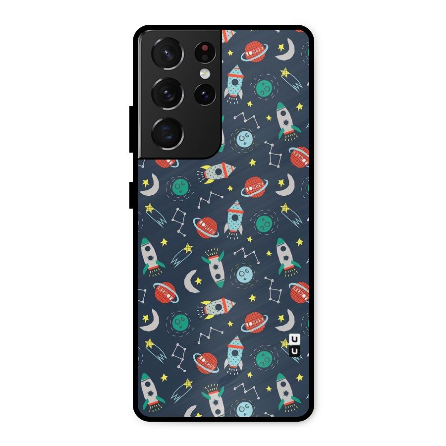 Space Rocket Pattern Metal Back Case for Galaxy S21 Ultra 5G