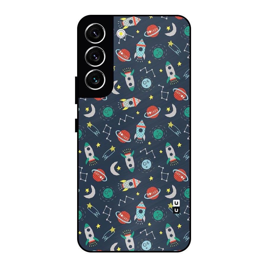 Space Rocket Pattern Metal Back Case for Galaxy S22 5G