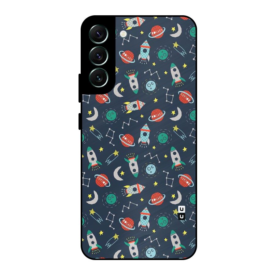 Space Rocket Pattern Metal Back Case for Galaxy S22 Plus 5G