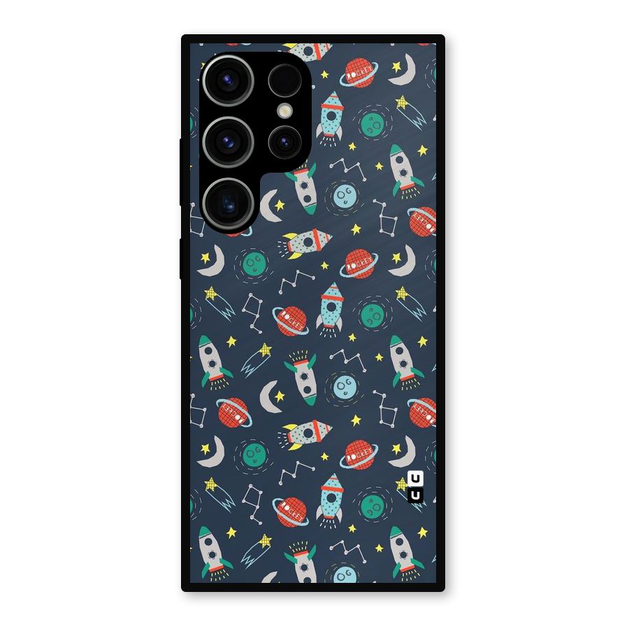 Space Rocket Pattern Metal Back Case for Galaxy S23 Ultra
