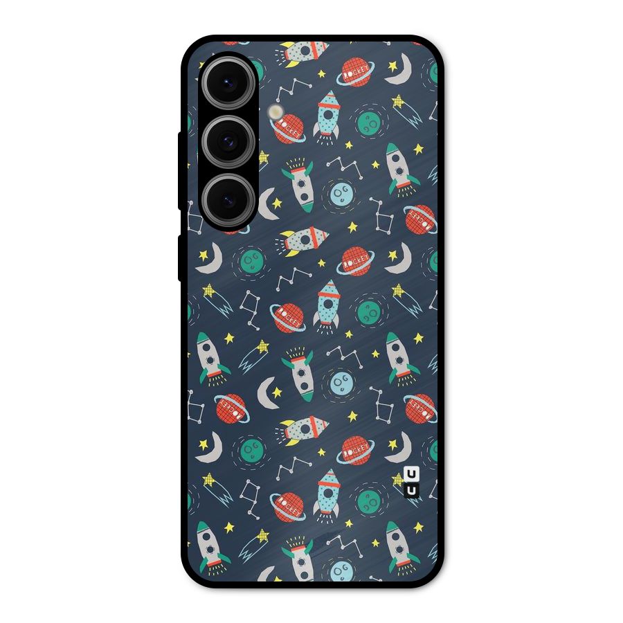 Space Rocket Pattern Metal Back Case for Galaxy S24 FE