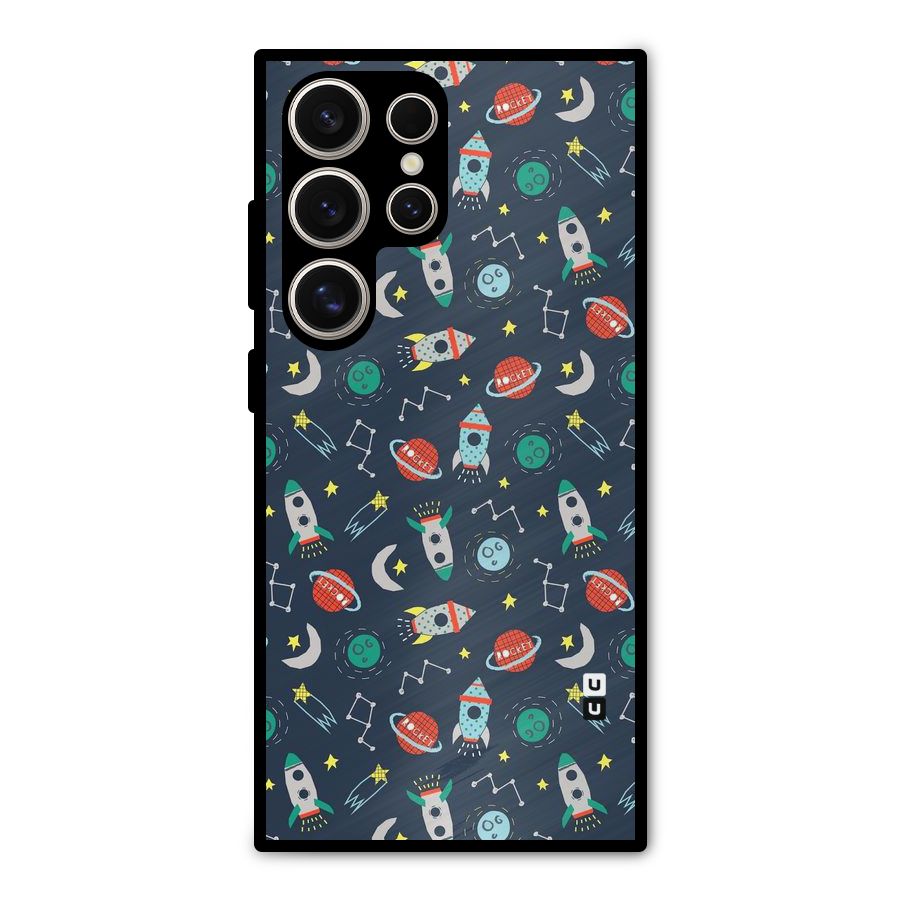 Space Rocket Pattern Metal Back Case for Galaxy S24 Ultra