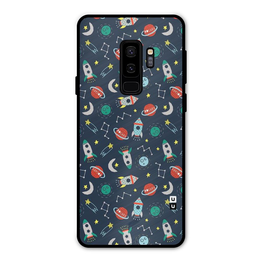 Space Rocket Pattern Metal Back Case for Galaxy S9 Plus