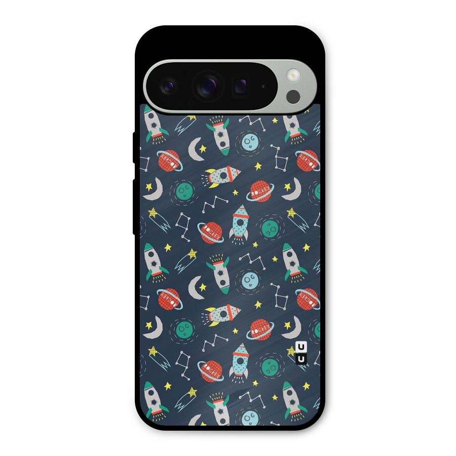 Space Rocket Pattern Metal Back Case for Google Pixel 9 Pro XL
