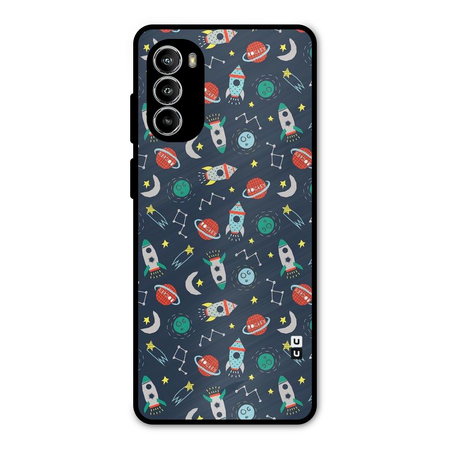 Space Rocket Pattern Metal Back Case for Moto G52