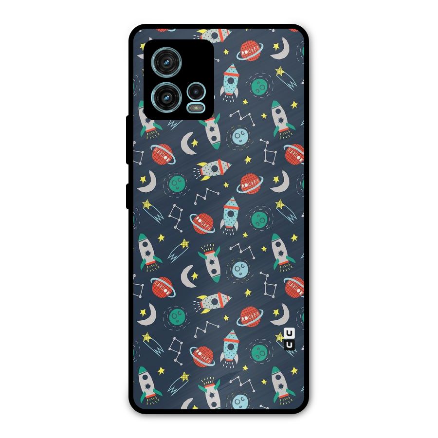 Space Rocket Pattern Metal Back Case for Moto G72