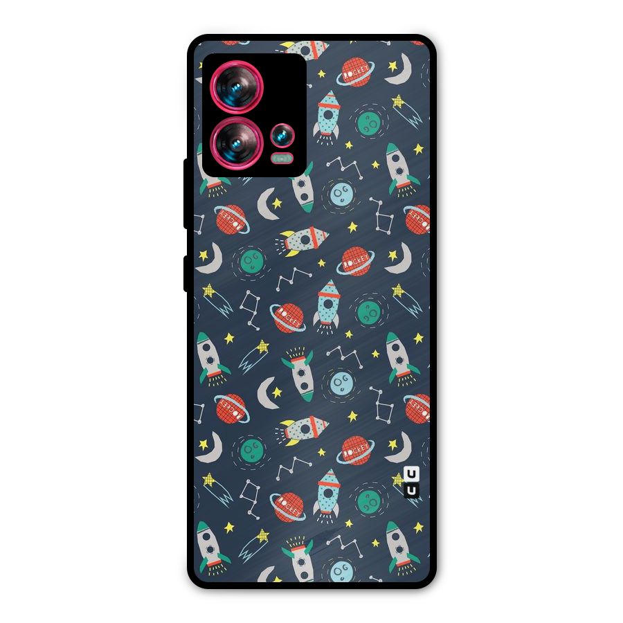 Space Rocket Pattern Metal Back Case for Motorola Edge 30 Fusion