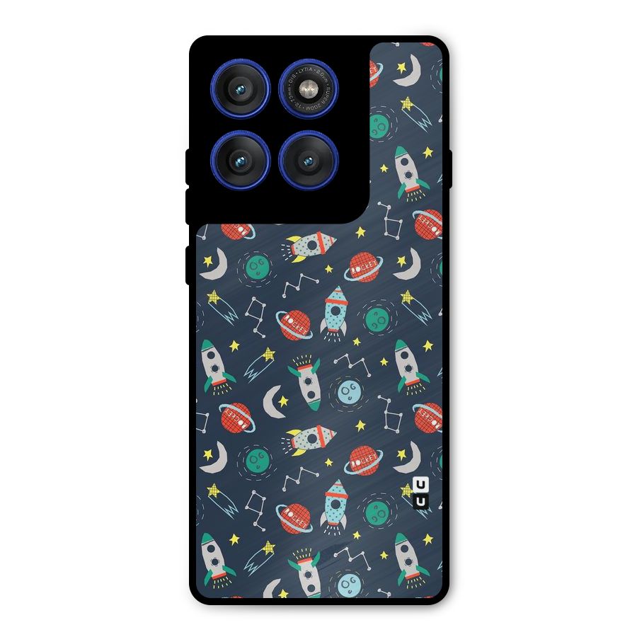 Space Rocket Pattern Metal Back Case for Motorola Edge 60 Pro