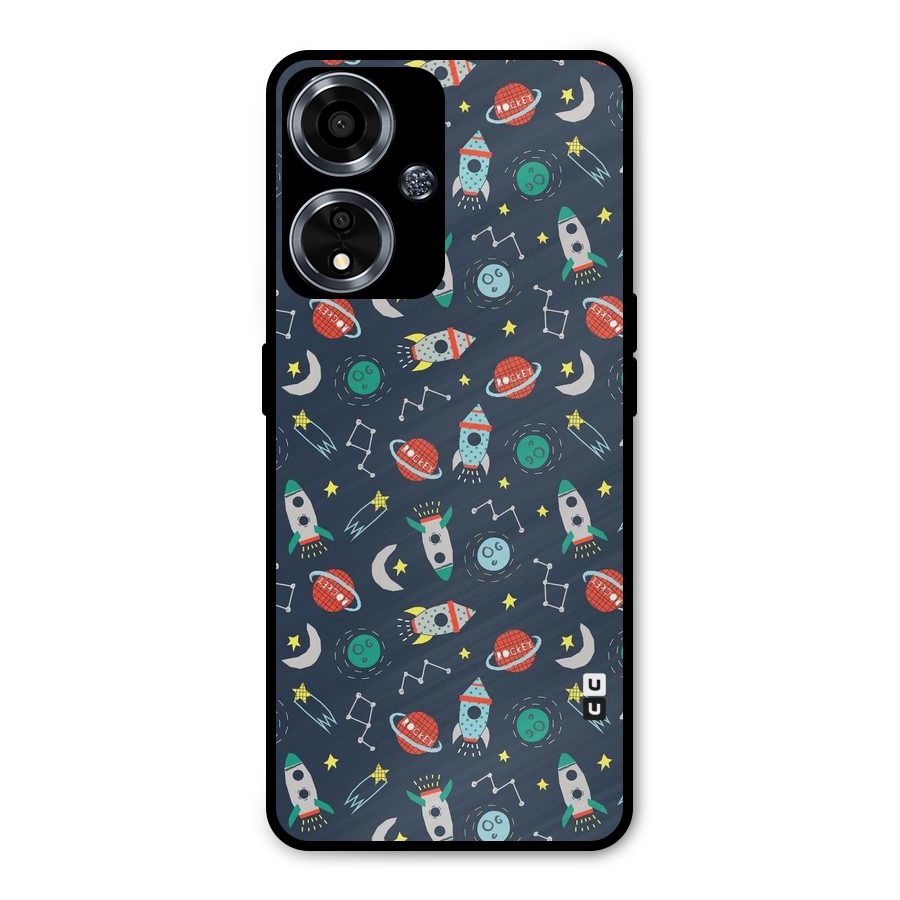 Space Rocket Pattern Metal Back Case for Oppo A59