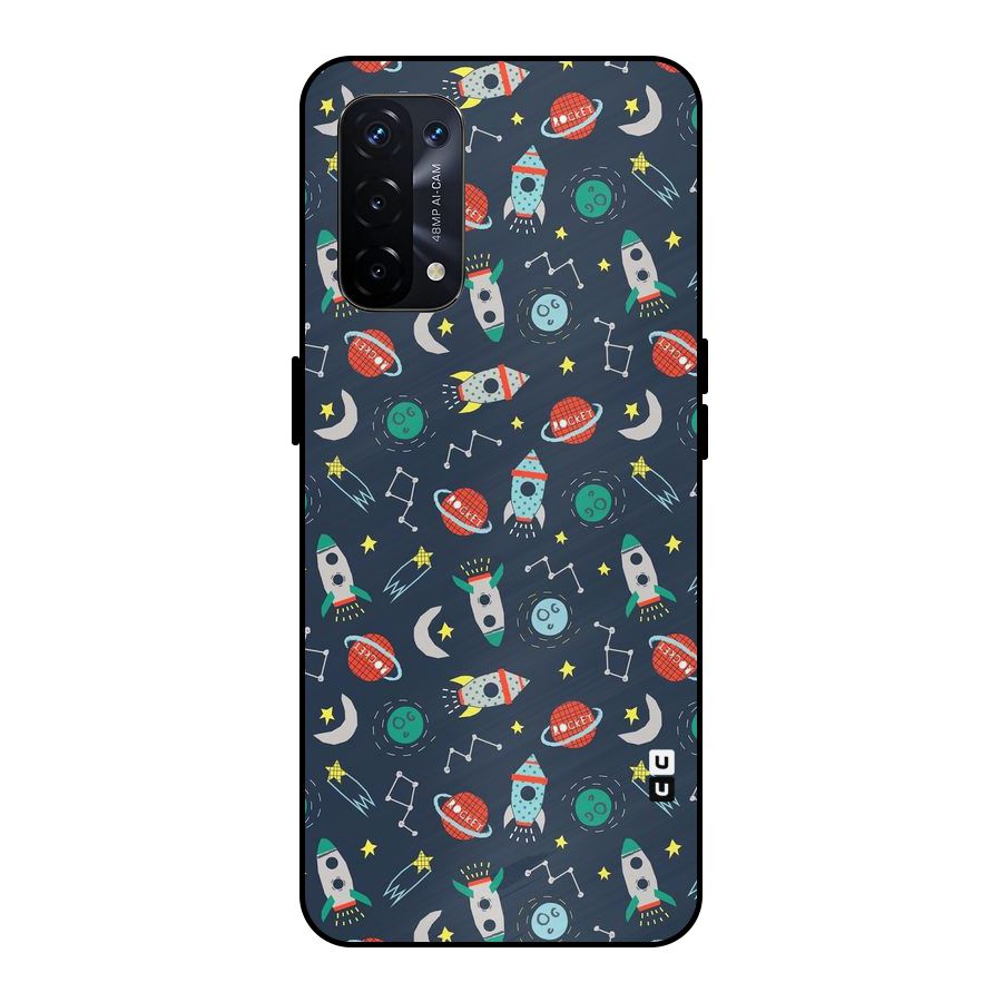 Space Rocket Pattern Metal Back Case for Oppo A74 5G