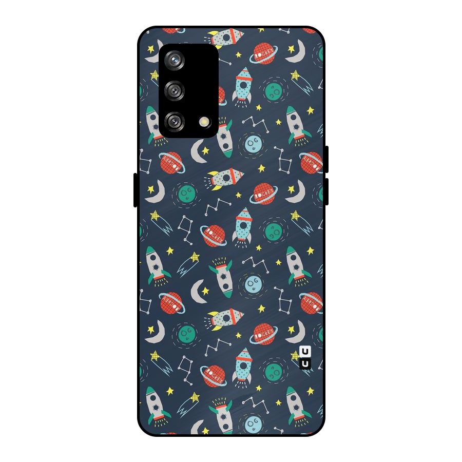 Space Rocket Pattern Metal Back Case for Oppo F19