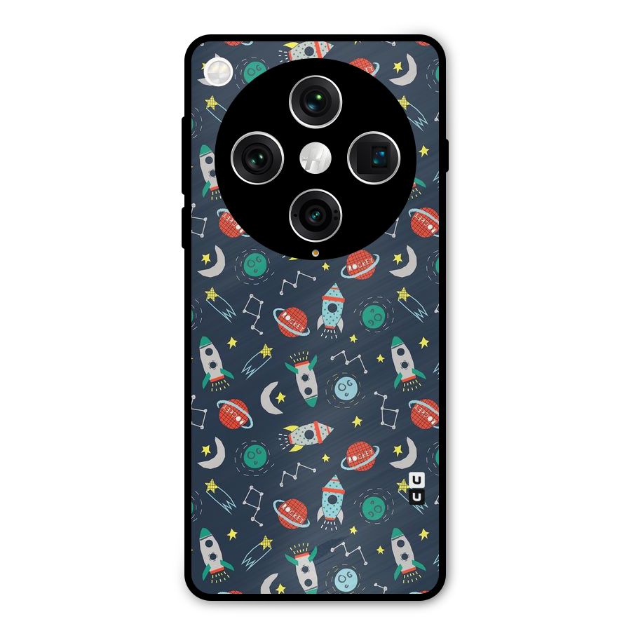 Space Rocket Pattern Metal Back Case for Oppo Find X8 Pro
