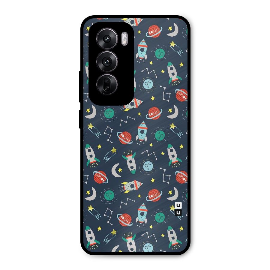 Space Rocket Pattern Metal Back Case for Oppo Reno12