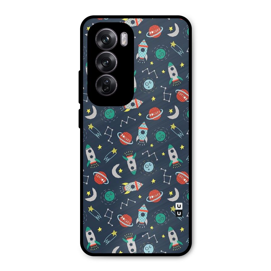 Space Rocket Pattern Metal Back Case for Oppo Reno12 Pro
