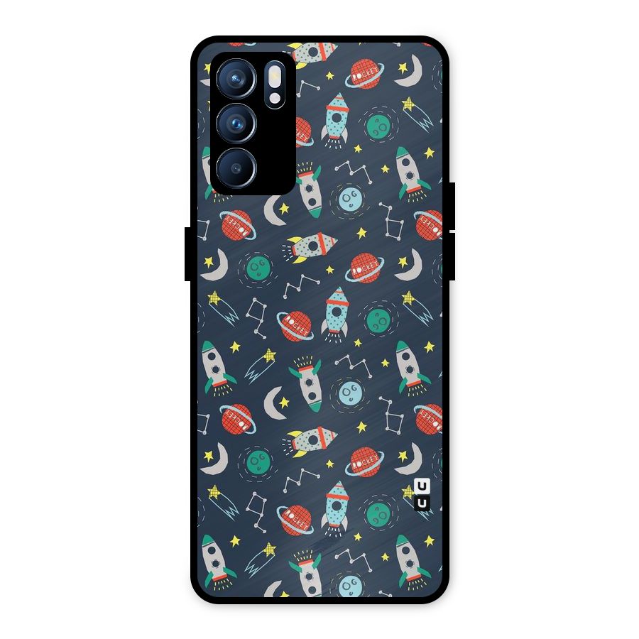 Space Rocket Pattern Metal Back Case for Oppo Reno6 5G