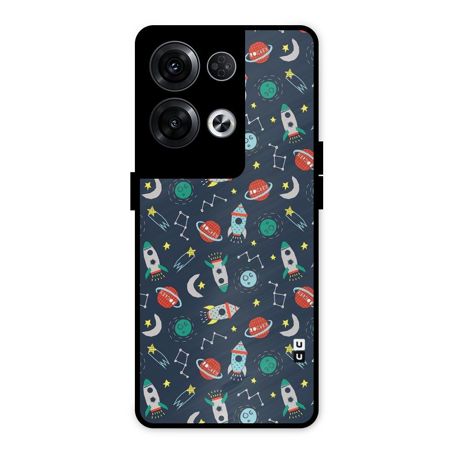 Space Rocket Pattern Metal Back Case for Oppo Reno8 Pro 5G