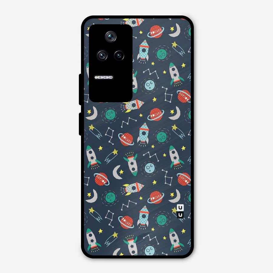 Space Rocket Pattern Metal Back Case for Poco F4 5G