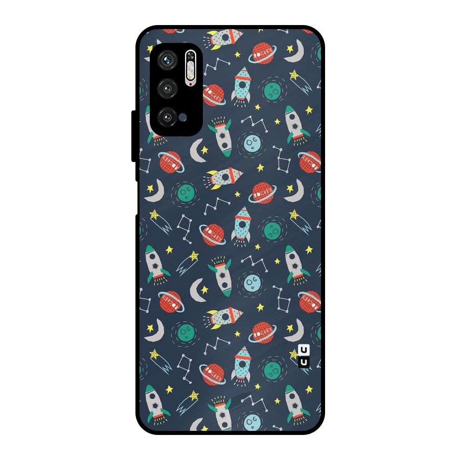 Space Rocket Pattern Metal Back Case for Poco M3 Pro 5G