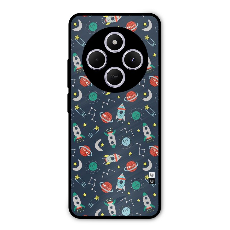 Space Rocket Pattern Metal Back Case for Poco M7
