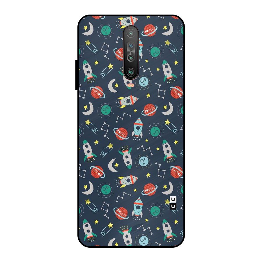 Space Rocket Pattern Metal Back Case for Poco X2