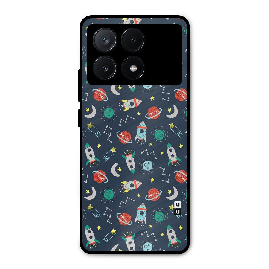 Space Rocket Pattern Metal Back Case for Poco X6 Pro