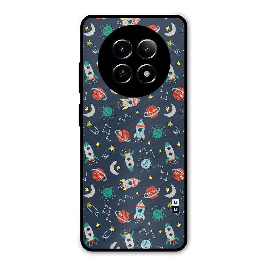 Space Rocket Pattern Metal Back Case for Realme 13