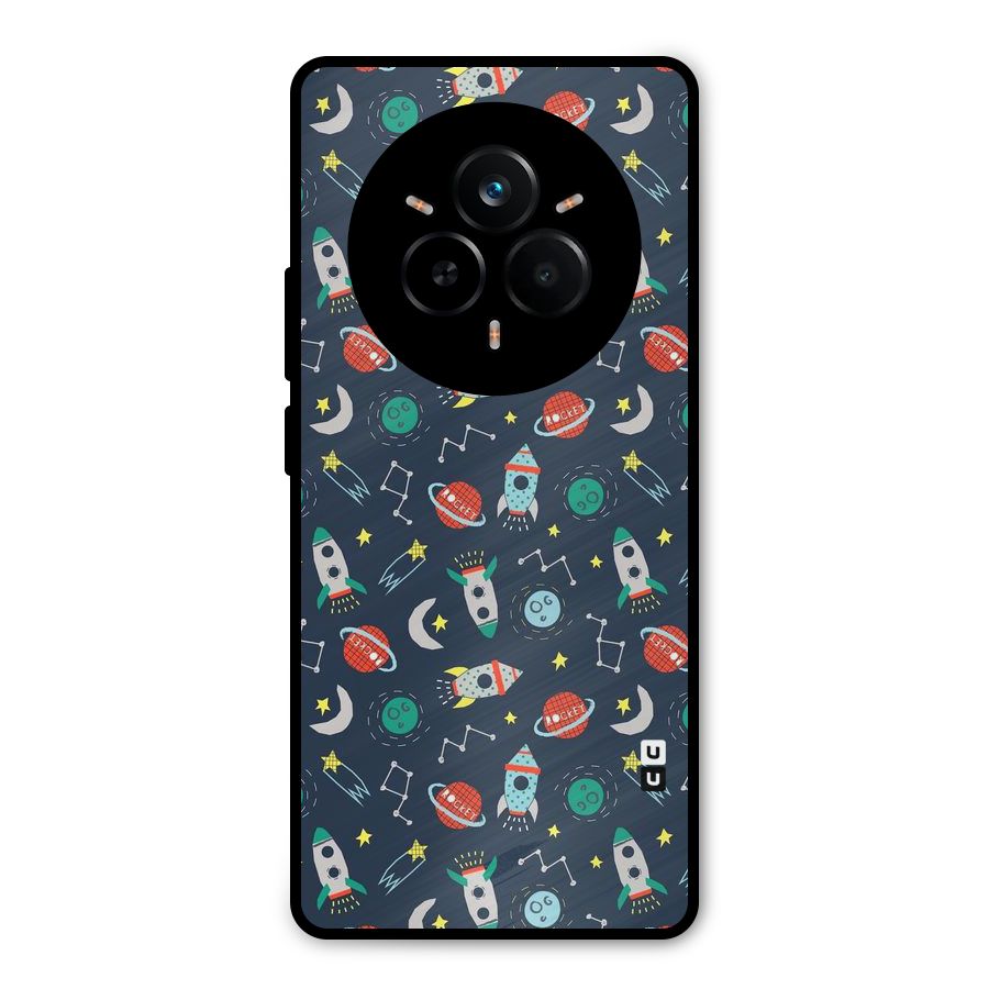 Space Rocket Pattern Metal Back Case for Realme 14 Pro