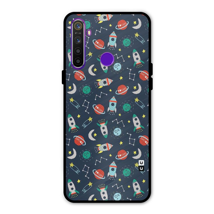Space Rocket Pattern Metal Back Case for Realme 5i