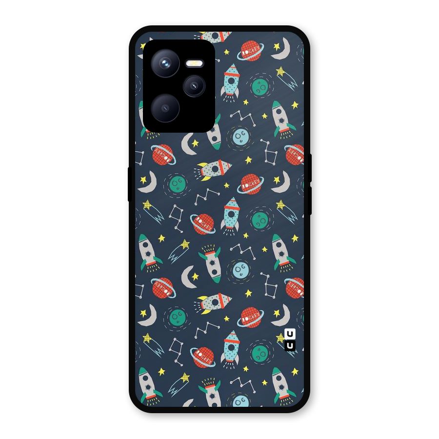 Space Rocket Pattern Metal Back Case for Realme C35