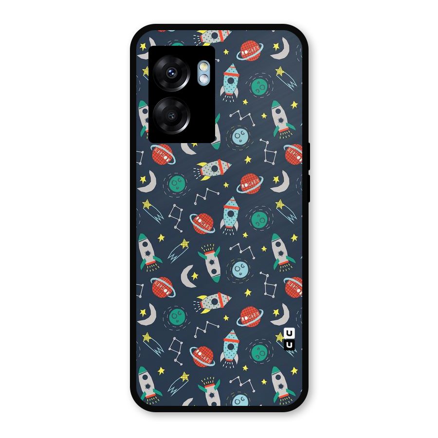 Space Rocket Pattern Metal Back Case for Realme Narzo 50 5G