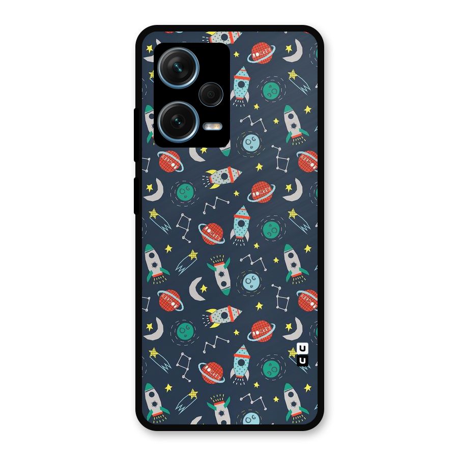 Space Rocket Pattern Metal Back Case for Redmi Note 12 Pro Plus 5G
