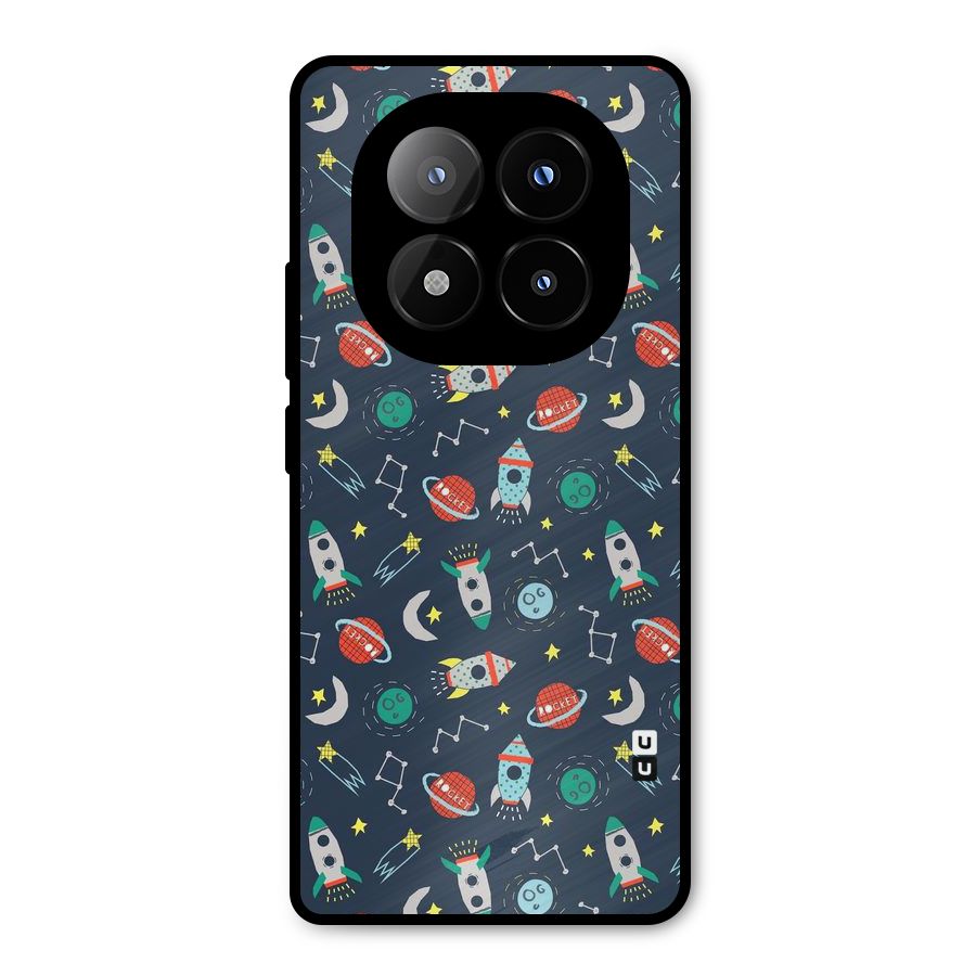 Space Rocket Pattern Metal Back Case for Redmi Note 14 Pro Plus 5G