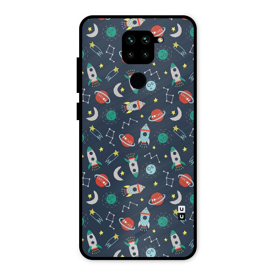 Space Rocket Pattern Metal Back Case for Redmi Note 9