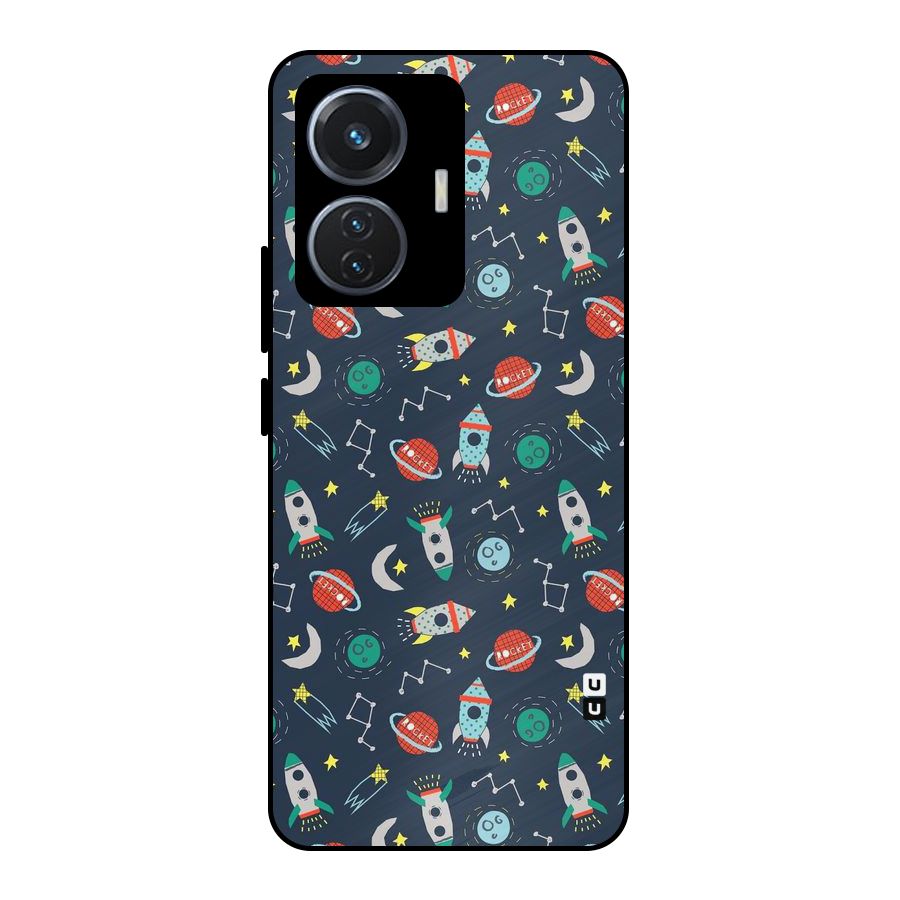 Space Rocket Pattern Metal Back Case for Vivo T1 44W