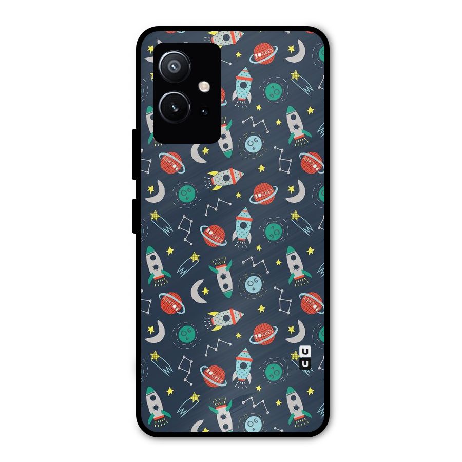 Space Rocket Pattern Metal Back Case for Vivo T1 5G