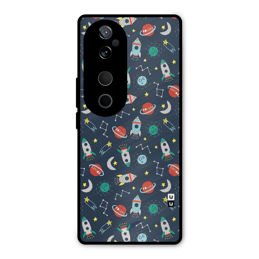 Space Rocket Pattern Metal Back Case for Vivo T3 Ultra