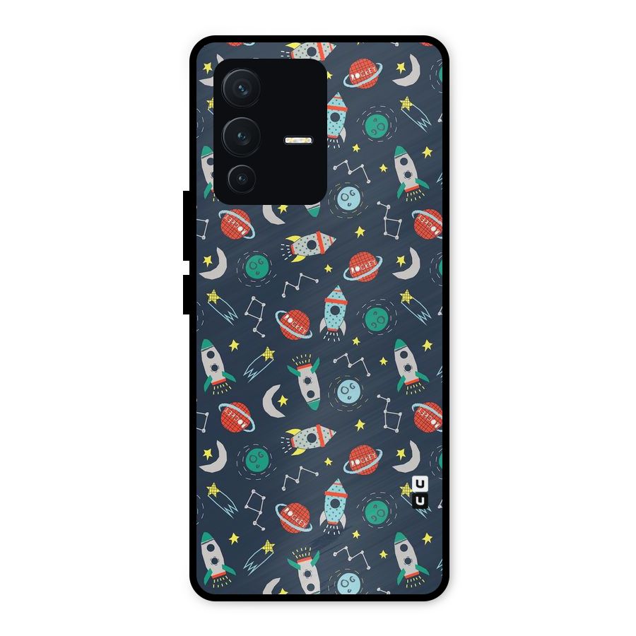 Space Rocket Pattern Metal Back Case for Vivo V23 5G