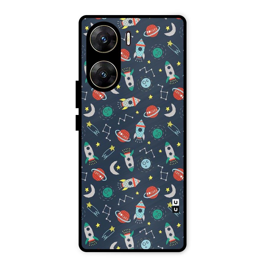 Space Rocket Pattern Metal Back Case for Vivo V29e