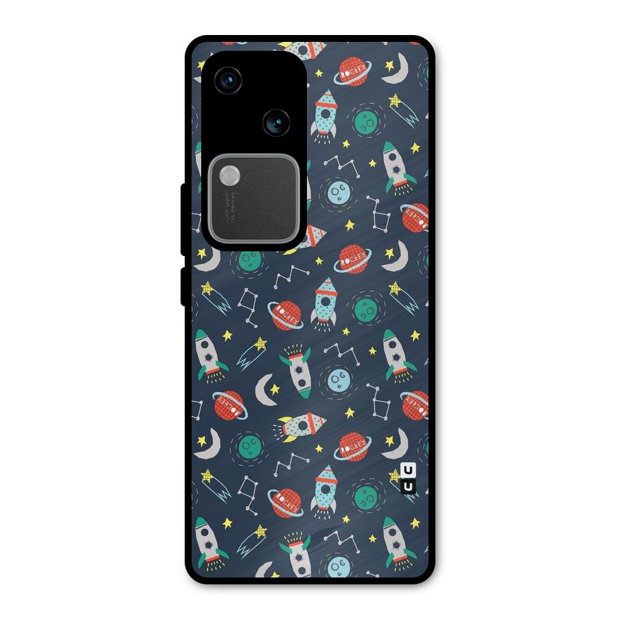 Space Rocket Pattern Metal Back Case for Vivo V30 Pro