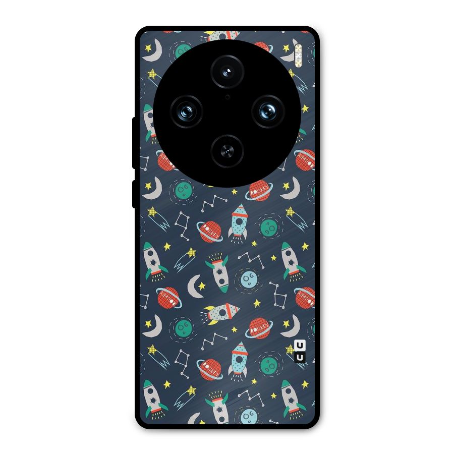 Space Rocket Pattern Metal Back Case for Vivo X100 Pro
