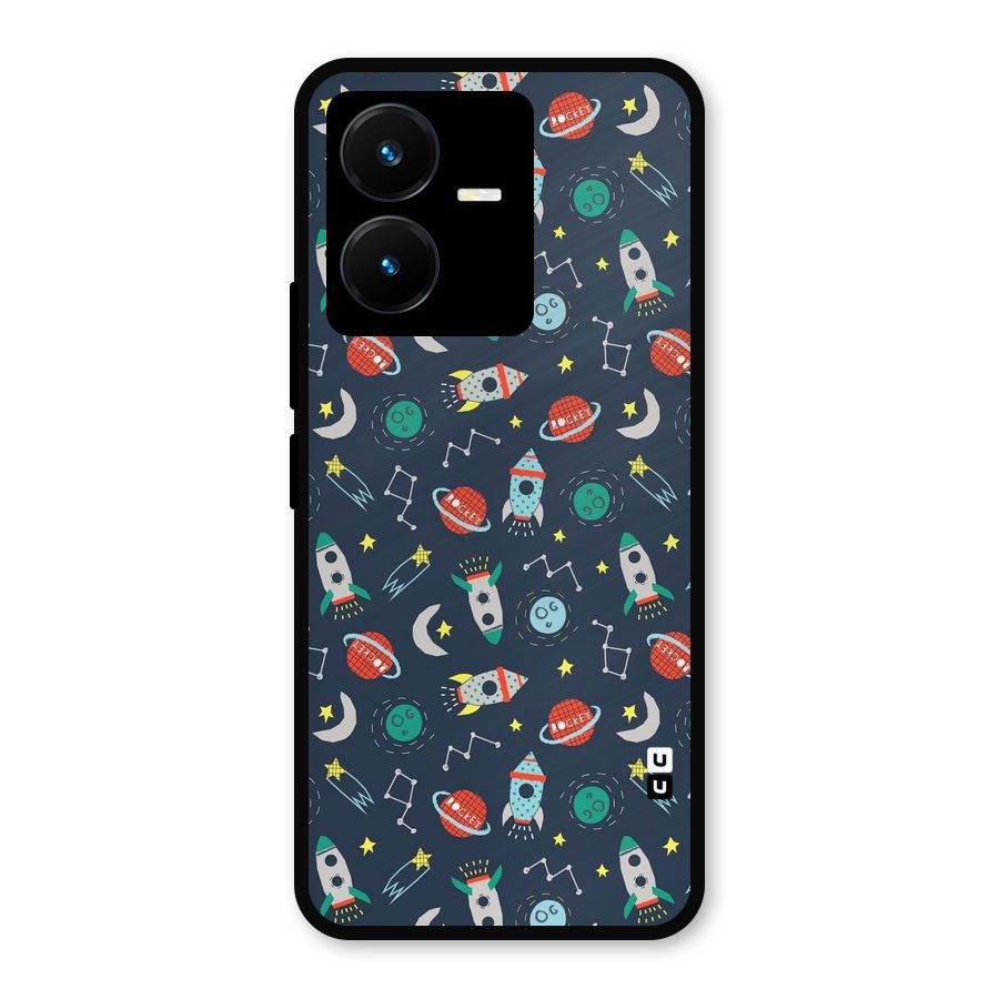 Space Rocket Pattern Metal Back Case for Vivo Y22s