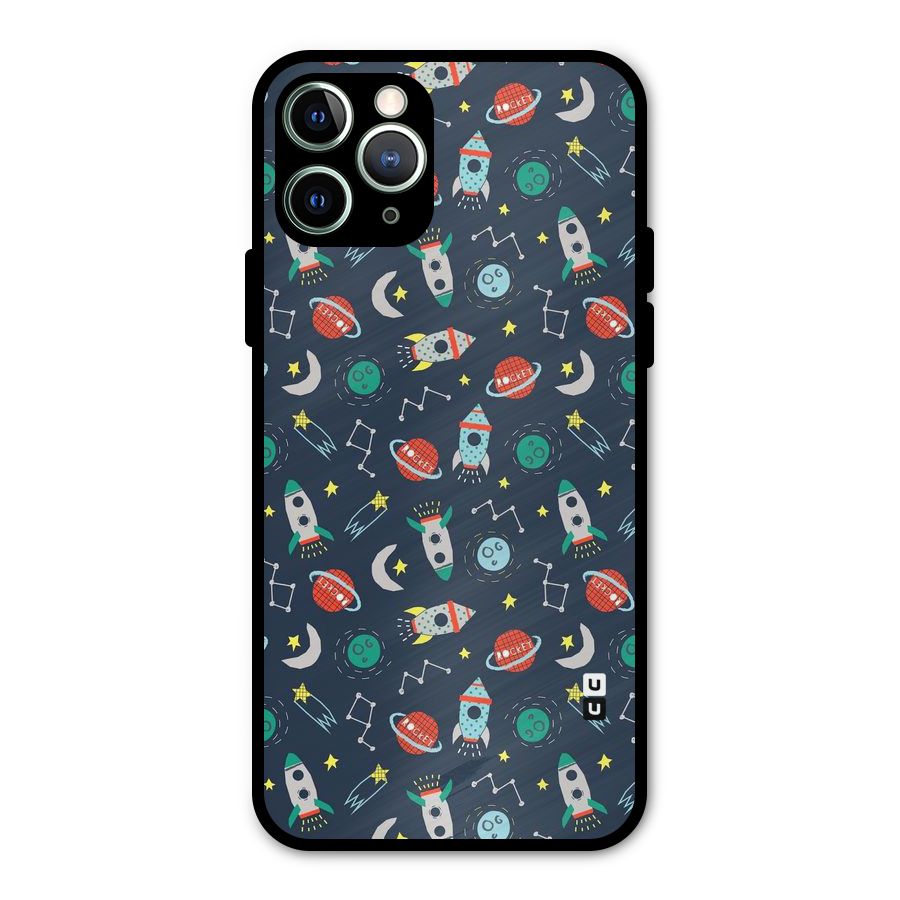 Space Rocket Pattern Metal Back Case for iPhone 11 Pro Max