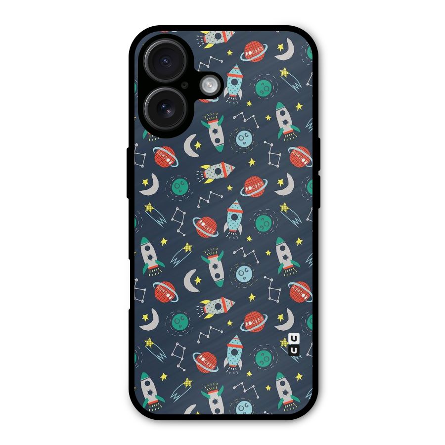 Space Rocket Pattern Metal Back Case for iPhone 16