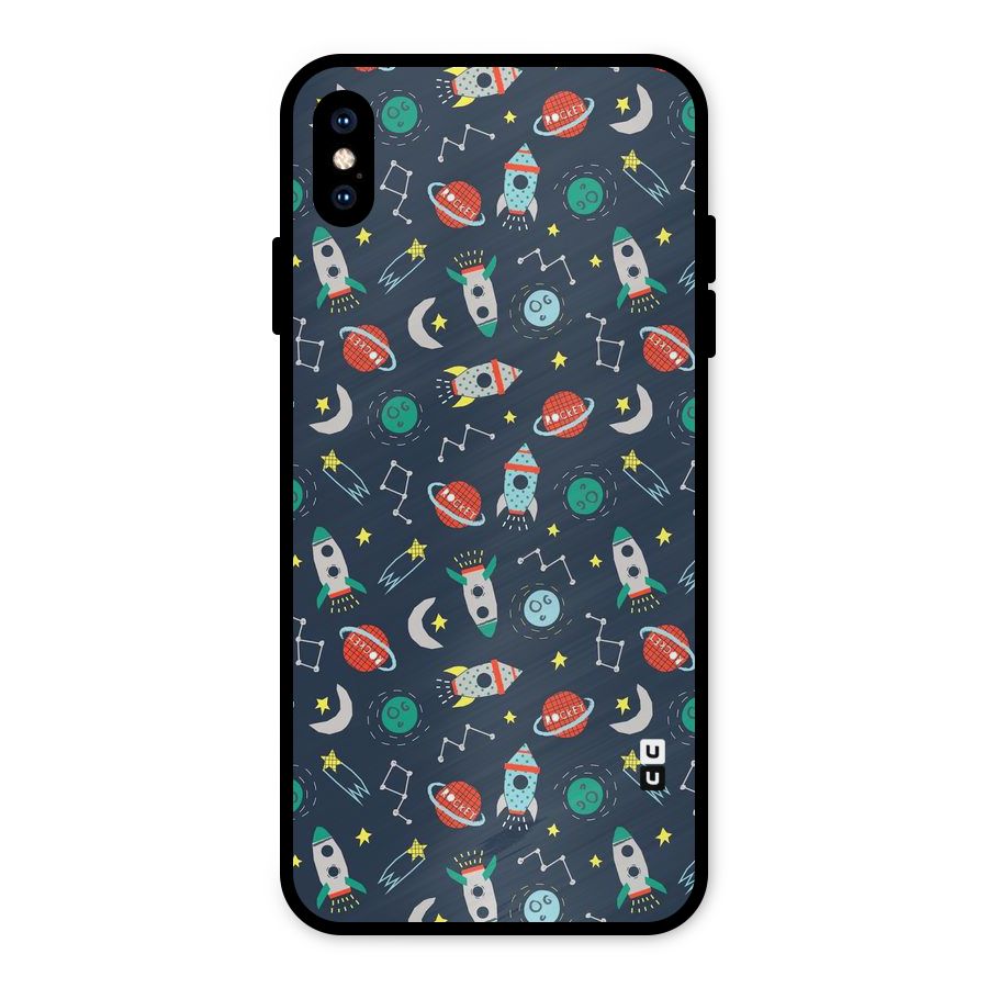Space Rocket Pattern Metal Back Case for iPhone XS Max