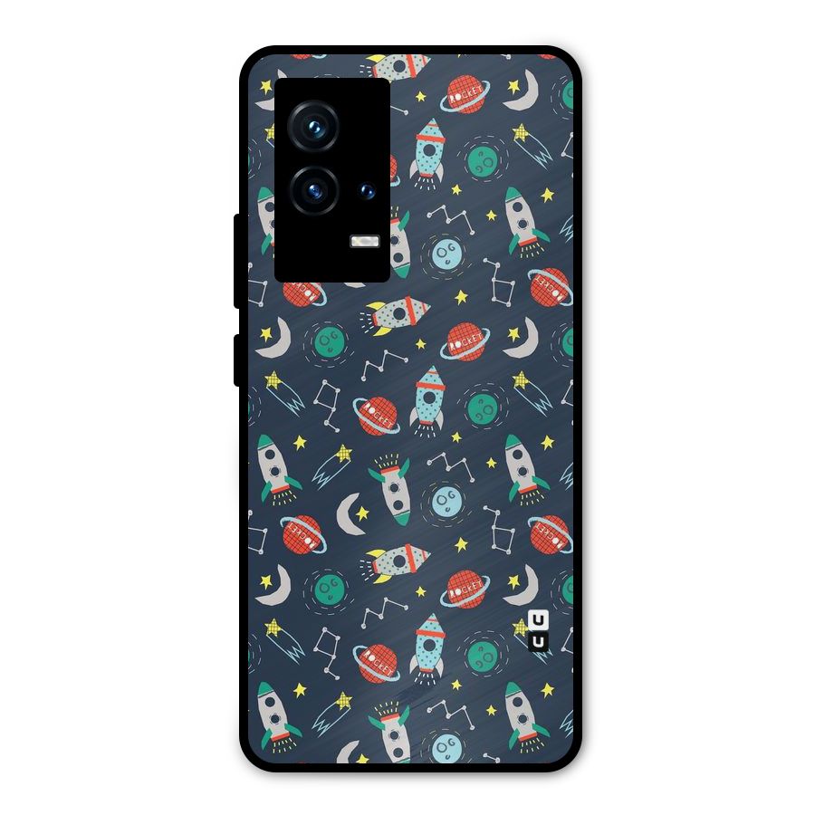 Space Rocket Pattern Metal Back Case for iQOO 9 5G