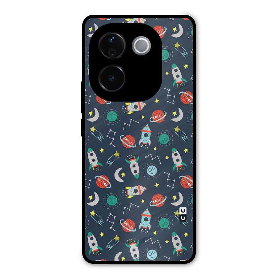Space Rocket Pattern Metal Back Case for iQOO Z9s Pro