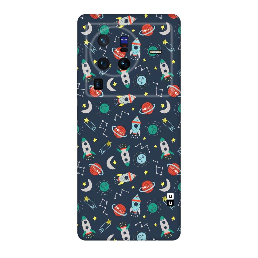Space Rocket Pattern Original Polycarbonate Back Case for Vivo X80