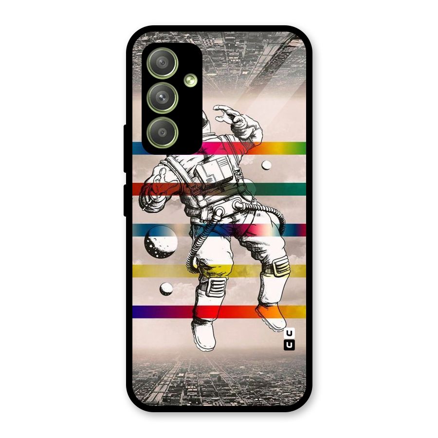Spaceman Rainbow Stripes Glass Back Case for Galaxy A54